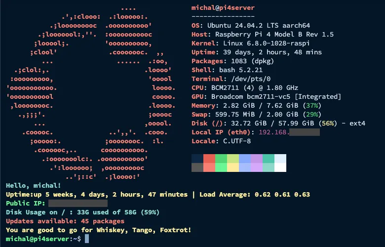 Custom Linux terminal welcome message example